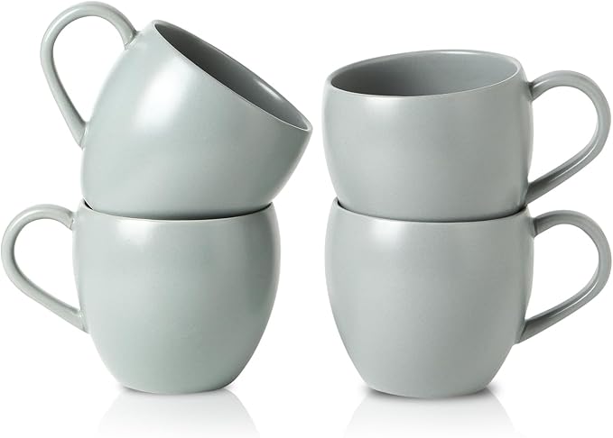 Coffee Mugs Set of 4, 16 oz Ceramic Coffee Cups for Latte, Tea, Milk, Cereal, Cappuccino, Stoneware Tea Cups for Housewarming Wedding Gifts, Microwave & Dishwasher Safe, Pebble Gray by Tikooere