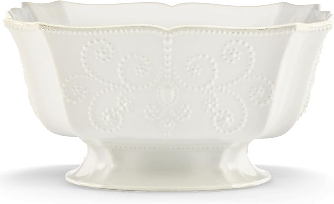 Lenox French Perle White Stoneware Centerpiece Serving Bowl | dishwasher safe, microwave safe | large, for salad or fruit, gift for women, decorative bowl, fruit bowl by Lenox