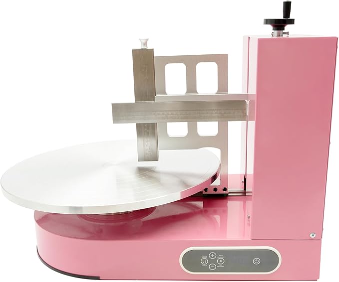 Cake Icing Machine 200W Auto Cream Spreading Machine w/Graduated Scraper & LCD Display, Professional Cake Decorating Machine Frosting Turntable for 4-16 Inch Cakes 0-320 RPM Rotating Speed (Pink)