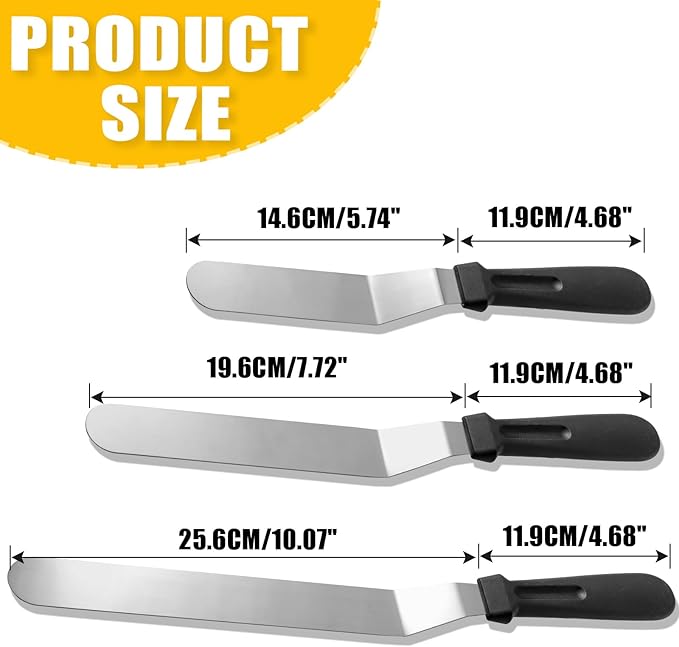 Litoexpe 6 Pack Stainless Steel Icing Spatulas with 3 White Cake Smoother Scrapers, Angled Cake Spatulas Cake Smoother Scrapers, Frosting Offset Spatula Set for Cake Decorating Baking (6", 8", 10")