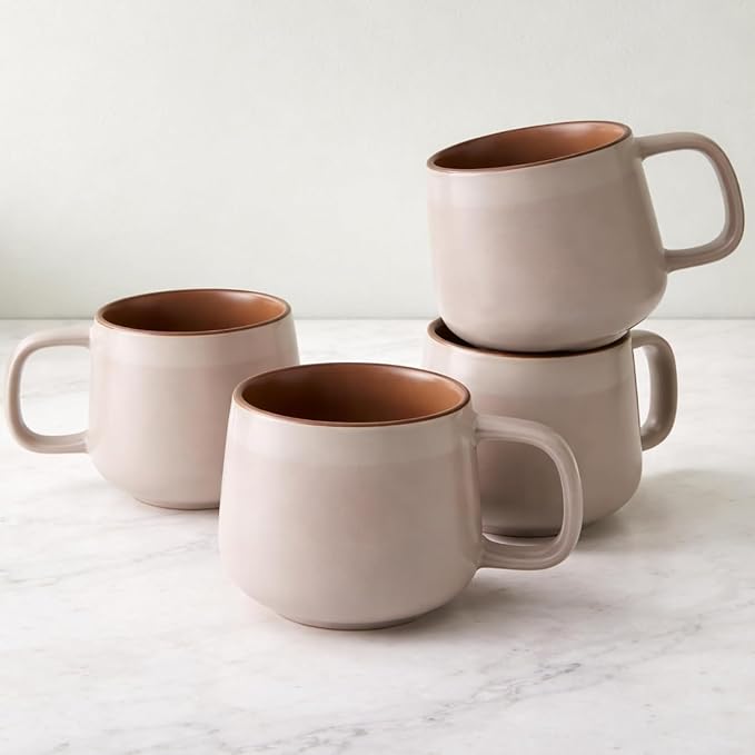 Ava Nord Small Stoneware Ceramic Coffee Mugs Set of 4-6 oz - Rose Sand | Lead-Free, Non-Toxic, Freezer - Microwave & Dishwasher Safe, Comfortable Handle, Aesthetic Nordic Design for Tea, Cappuccino by AvaNord