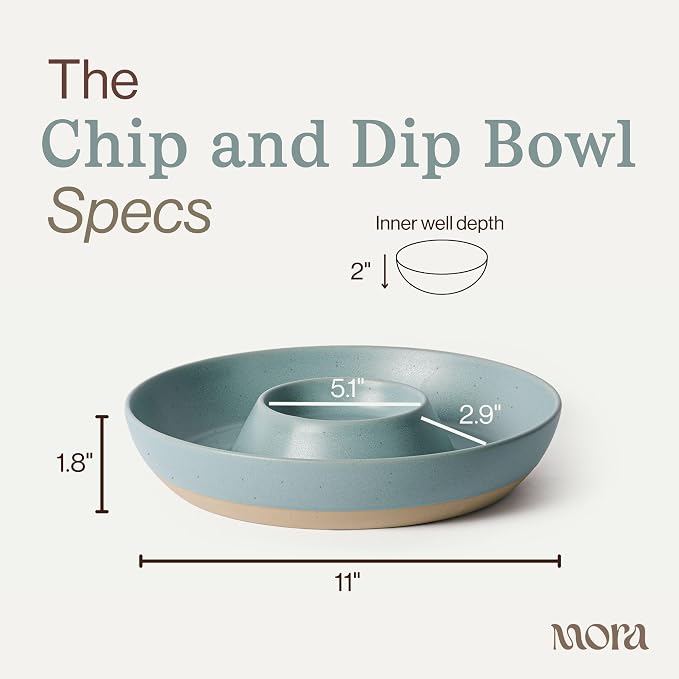 MORA Ceramic Chips and Dip Serving Tray: Large Divided Party Bowl Set for Chips & Salsa, Veggies & Dip, Fruit, Snacks, Entertaining, Hosting, etc. Minimalist Design for the Modern Hostess - Iris - Image 2