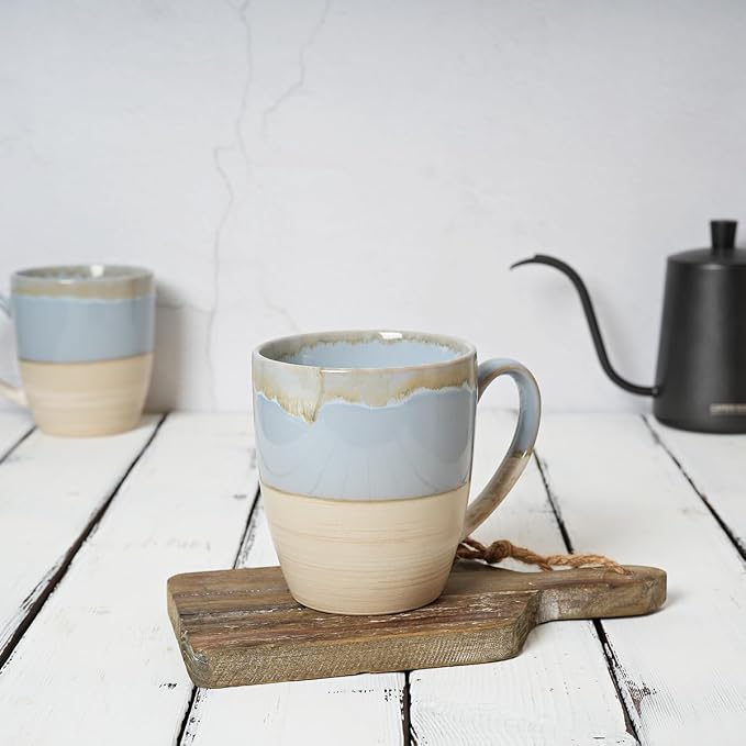 Bosmarlin Ceramic Coffee Mug Set of 4, 16 Oz, 5 Colors to Choose, Tea Cups, Dishwasher and Microwave Safe, Reactive Glaze (Light Blue) - Image 4