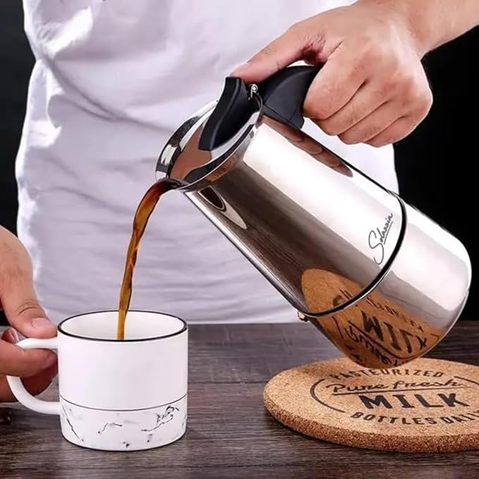 Espresso Maker 9 Cup Moka Pot Stainless Steel Percolator coffee pot, Compatible with Gas, Electric, Ceramic, and Induction stovetops(15 fl oz/450 ml)