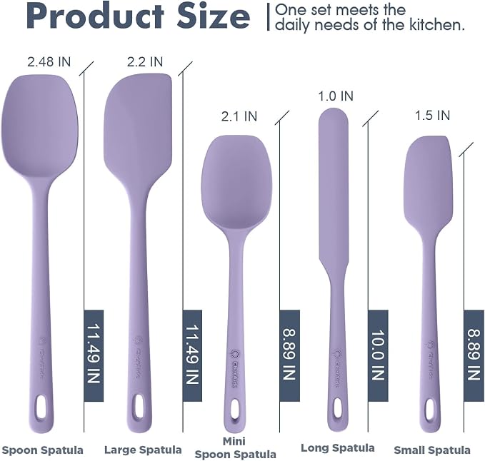 ChefAide 5 Pieces Silicone Spatula Set, Food Grade Rubber Spatula, Upgrade Strong Handle with Ergonomic Grip, Heat Resistant Up to 600°F for Nonstick Cookware, Cooking - Image 2