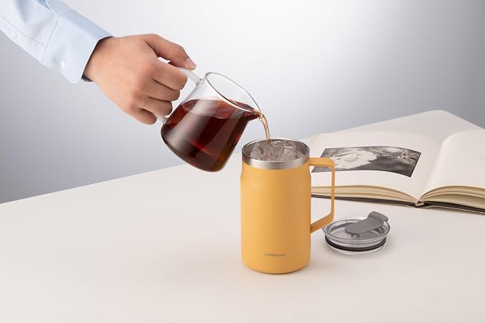 LocknLock Metro Mug Premium 18/8 Stainless Steel Double Wall Insulated with Handle Perfect for table with Lid, Yellow, 20 oz - Image 3