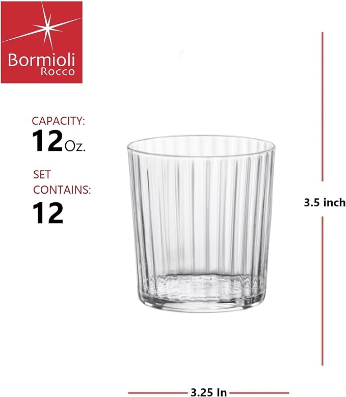 Bormioli Rocco Exclusiva Negroni Glasses, Set of 12-12 Oz. Ribbed Cocktail Tumblers Made in Italy with Star Crystal Glass & XLT Treatment - Stylish Everyday Drinkware, Dishwasher Safe - Image 2