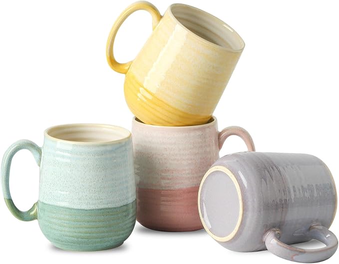 HASENSE Porcelain Coffee Mugs Set of 4, 12 Oz Two-Tone Reactive Glaze Coffee Cups with Handle, Unique Colorful Mug Set for Coffee, Tea, Coco, Latte, Dishwasher and Microwave Safe by Hasense