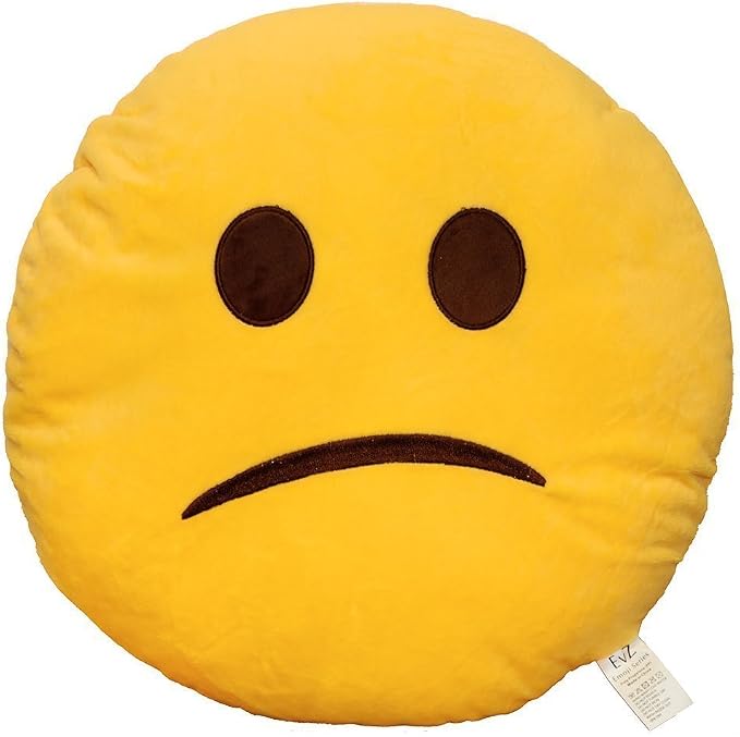EvZ Official Certified Confused Emoji Pillow - 32cm Large Soft Plush Hesitant Smiley Face Emoticon Cushion - Funny Decorative Stuffed Toy for Office Humor, Dorm Decor & Gag Gift (Yellow) by EvZ