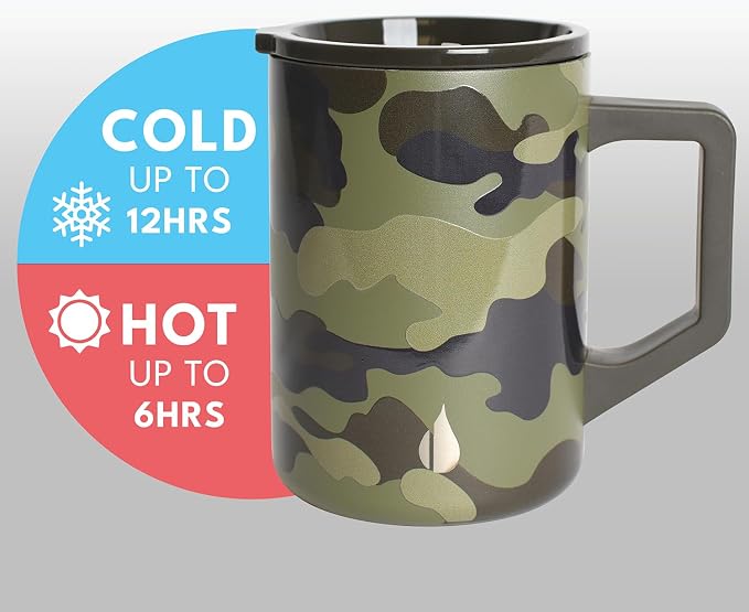 Elemental Insulated Coffee Mug - Triple-Wall Stainless Steel Summit Travel Cup for Hot and Cold Drinks - Thermal Coffee Mug with Lid and Handle for Camping, Office & Travel 16oz - Dark Green Camo - Image 3