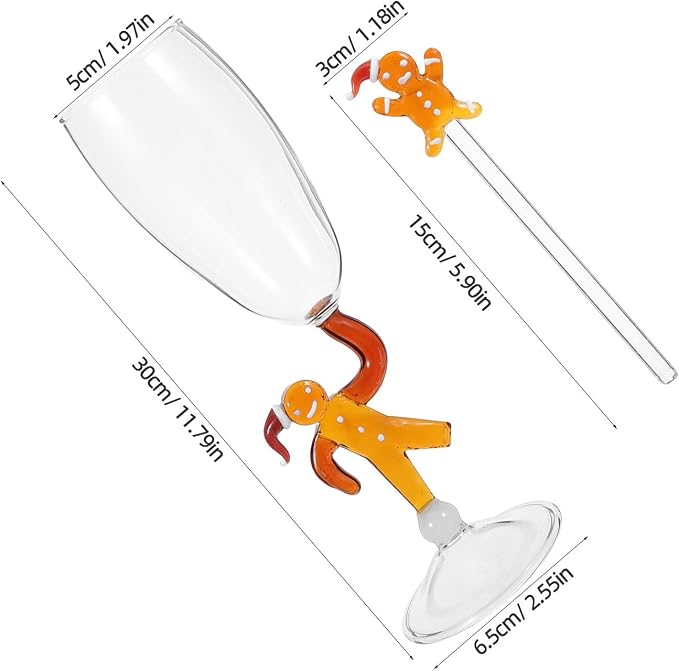 Festive Wine Glass with Stirrer, 7oz Gingerbread Man Glass Cup | Decorative Christmas Stemware for Holiday Tableware Cocktail Juice Red Wine, Winter Glassware - Image 2