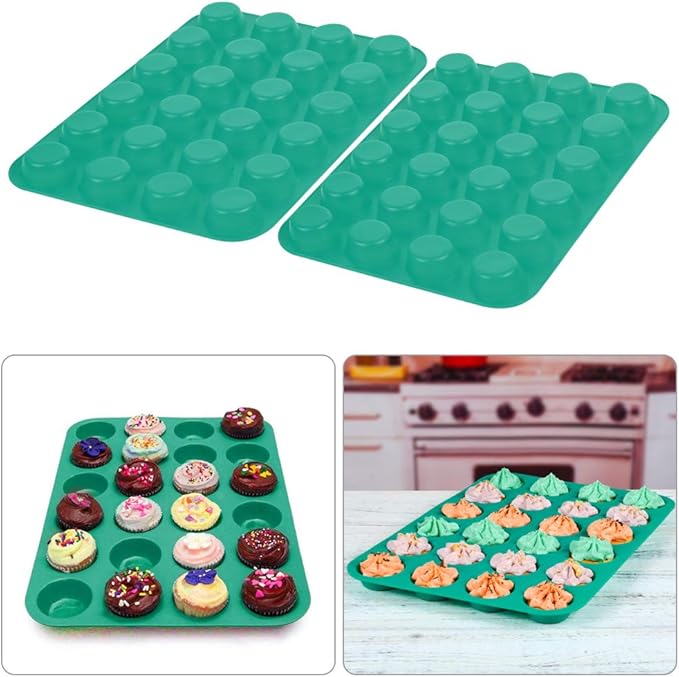 Silicone Muffin Pan, 24 Mini Cupcake Pan for Cream Cheese Fat Bombs, Non Stick, Dishwasher Safe Silicon Bakeware Pans, 2 Pack