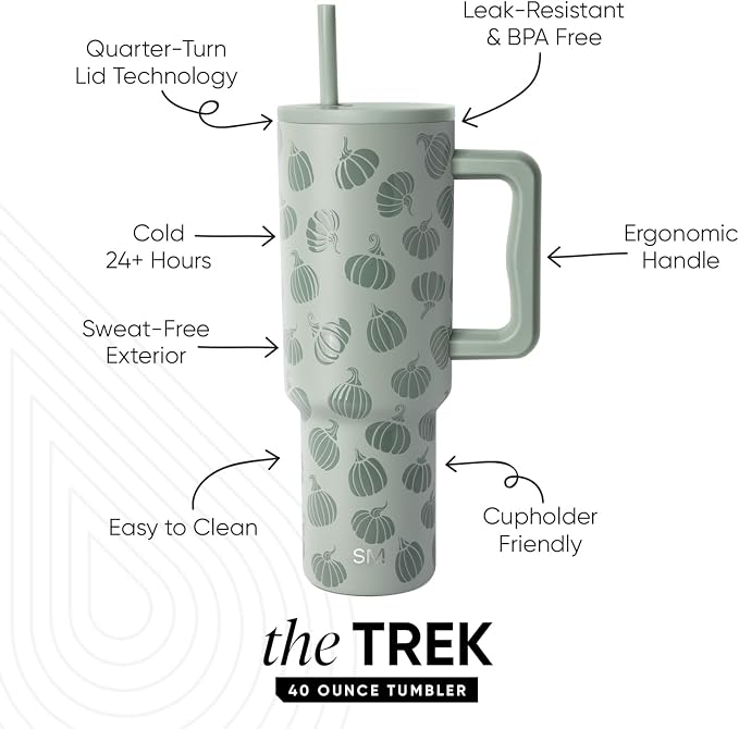Simple Modern Halloween Tumbler with Handle | 40oz | Pumpkins | Trek Tumbler, Travel Mug | Insulated Water Bottle, Cupholder Friendly, Stainless Steel Cup, Gourdgeous Green - Image 3