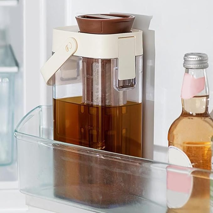 Cold Brew Coffee Pitcher - 1 Liter Leakproof Jar with Handle, Lid, and Easy-Pour Spout, Ideal for Making Iced Coffee, Tea, Fruit Infusions, Milk or Water, Perfect for Home, Cafe, Apartment