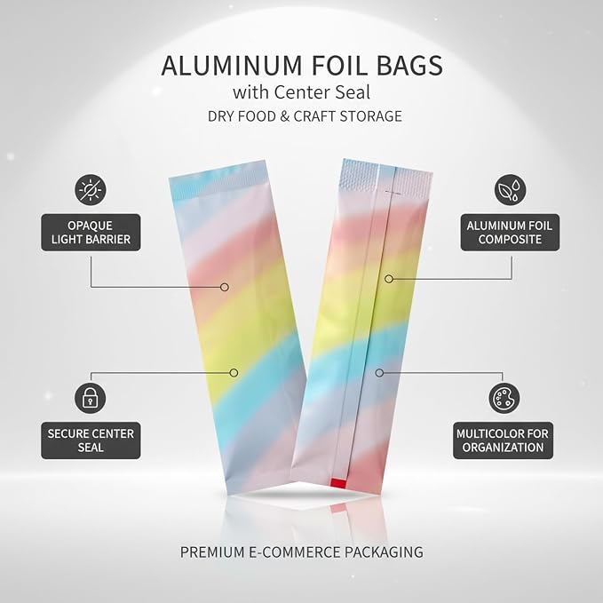 Pantry & Craft Organization: Multicolor Aluminum Foil Center Seal Bags for Dry Item Storage, Opaque Pouches (100 Count) - Image 5
