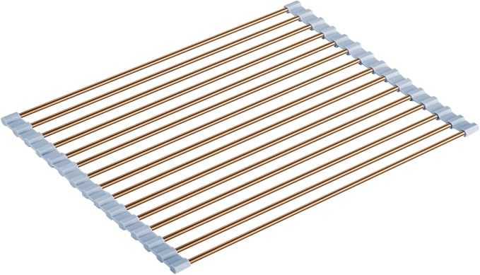 Seropy Roll Up Dish Drying Rack Over The Sink Drying Rack for Kitchen Counter, Rolling Dish Rack Over Sink Mat, Foldable Dish Drainer Stainless Steel Rack Kitchen Organization Gold 17.5"x11.8" - Image 7