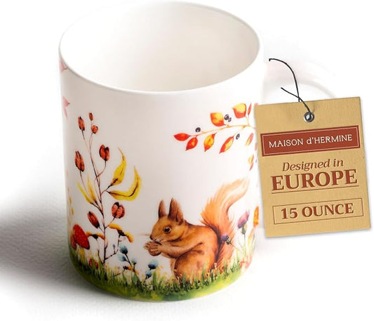 Maison d' Hermine Coffee Mug with Handles Tea Cups (15 Ounce, Pack of 1) | Fine Bone China Coffee Mugs for Hot Beverages Cappuccino Latte Home Restaurant Hotel Spring Summer -Sous-Bois - Sous-Bois by MaisondHermine