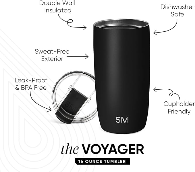 Simple Modern Travel Coffee Mug with Lid | 16oz | Black | Voyager Coffee Cup, Coffee Tumbler for Hot & Iced Drinks | Insulated Stainless Steel Travel Mug | Midnight Black - Image 2