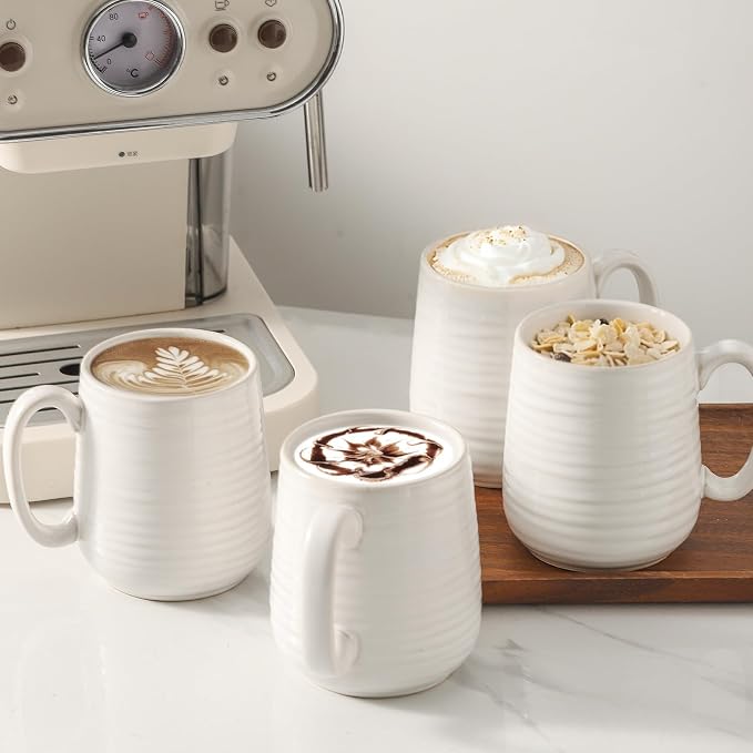 HASENSE Coffee Mugs Set of 4, 15 Ounce Porcelain Latte Mug Set with Handle for Morning Coffee Tea and Cocoa, Ceramic Coffee Cups with Unqiue Glaze for Men, Women, Plain - Image 2