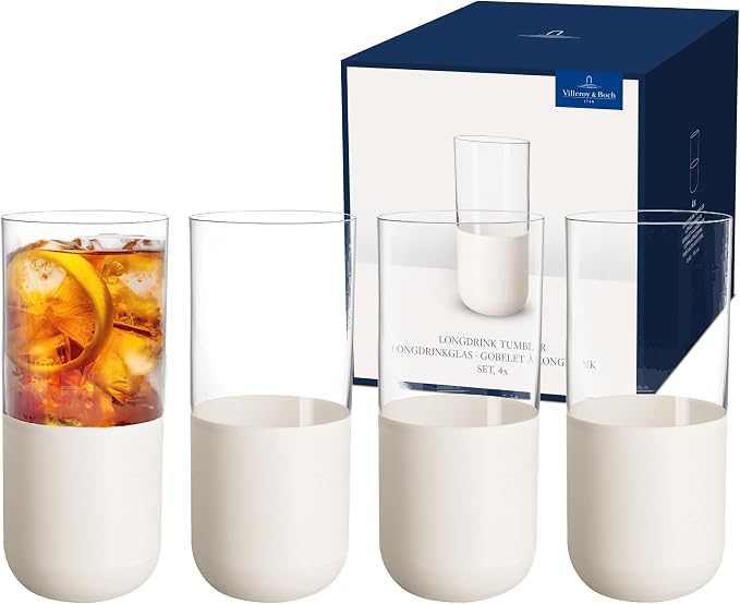 Villeroy & Boch - Manufacture Rock Blanc Long Drink Tumbler Set, 4 pcs. Set of Drinking Glasses for Cocktails and Mocktails, 14.5 oz, Crystal Glass, Matte White Slate Look | Matte-white crystal glass long drink tumblers, hand wash only, mix cocktails a... by Unknown