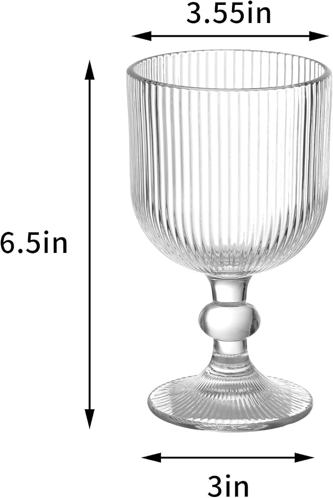 Vintage Wine Glasses Set of 6, 11 Ounces Colored Glass Water Goblets, Unique Embossed Pattern High Clear Stemmed Glassware Wedding Party Bar Glass Drinking Cups Fancy Glasses Vertical Line Clear - Image 6