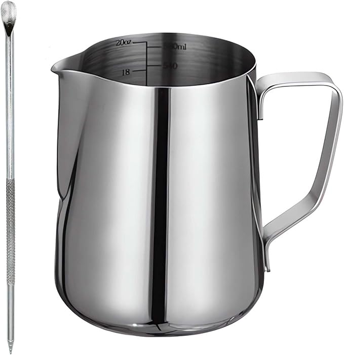 stainness steel milk frothing pitcher - 20 OZ Espresso Steaming Pitchers Cappuccino Coffee Machine Accessories Jug Cup With internal scale with Decorating Pen Latte Art
