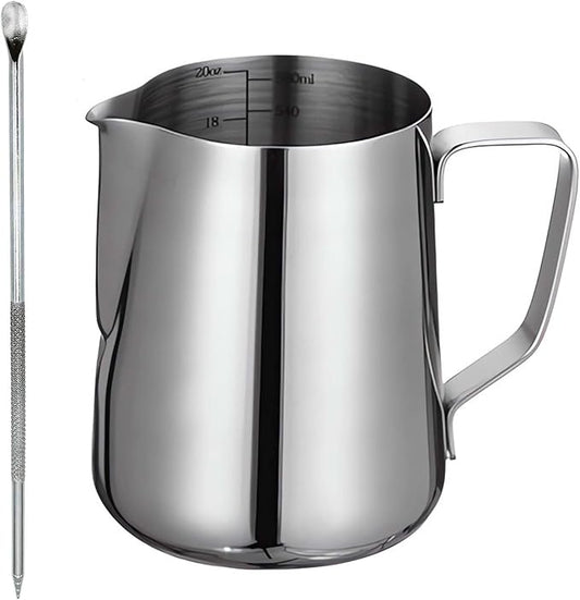 stainness steel milk frothing pitcher - 20 OZ Espresso Steaming Pitchers Cappuccino Coffee Machine Accessories Jug Cup With internal scale with Decorating Pen Latte Art