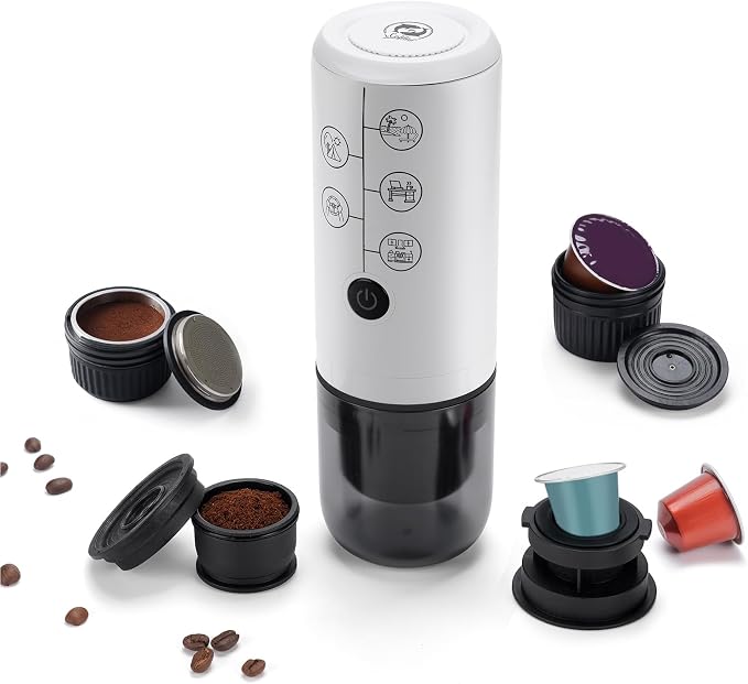 Portable Espresso Coffee Maker 4-in-1 Compatible with NES and DG Capsules and Ground Coffee Cordless 17Bar Rechargeable Electric Machine with 2600mAh Battery for Home Car Travel - Image 6