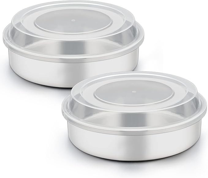 TeamFar 8 Inch Cake Pan, Stainless Steel Round Baking Pans with Lids-4 PCS | Smash Cake Pan Tins, Baking Steaming Serving for Wedding Bakery Camping Picnic, Oven & Dishwasher Safe(2 Pans + 2 Lids) by TeamFar