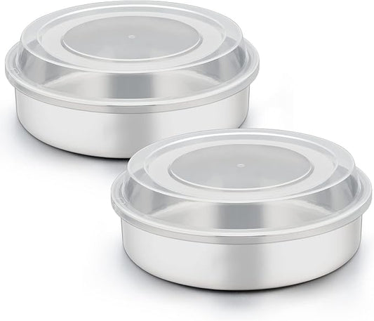 TeamFar 8 Inch Cake Pan, Stainless Steel Round Baking Pans with Lids-4 PCS | Smash Cake Pan Tins, Baking Steaming Serving for Wedding Bakery Camping Picnic, Oven & Dishwasher Safe(2 Pans + 2 Lids) by TeamFar