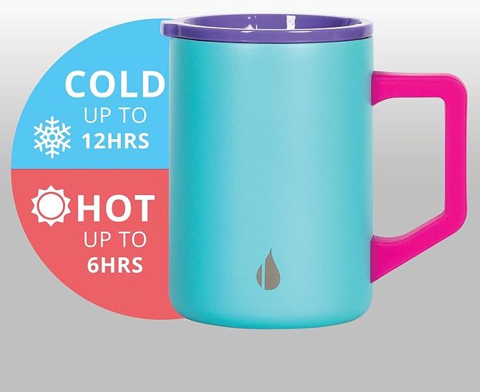Elemental Insulated Coffee Mug - Triple-Wall Stainless Steel Summit Travel Cup for Hot and Cold Drinks - Thermal Coffee Mug with Lid and Handle for Camping, Office & Trave 16oz - Blue Tie Dye - Image 3