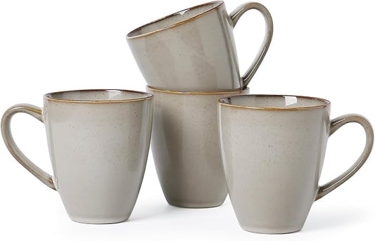 MONITO 17 OZ Coffee Mugs Set of 4, Large Ceramic Blue Coffee Mugs Set with handle for Tea/Latte/Milk/Cocoa, Funny Tea Cups for Office and Home, Engagement Gifts. (Gray-yellow) by MONITO
