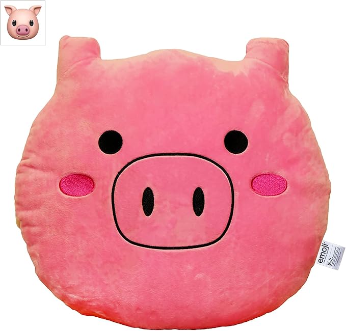 EvZ Official Certified Pig Emoji Pillow - 32cm Large Soft Plush Pink Piggy Face Emoticon Cushion - Cute Animal Decorative Stuffed Toy for Kids Room, Baby Shower & Nursery Decor (Pink) by EvZ