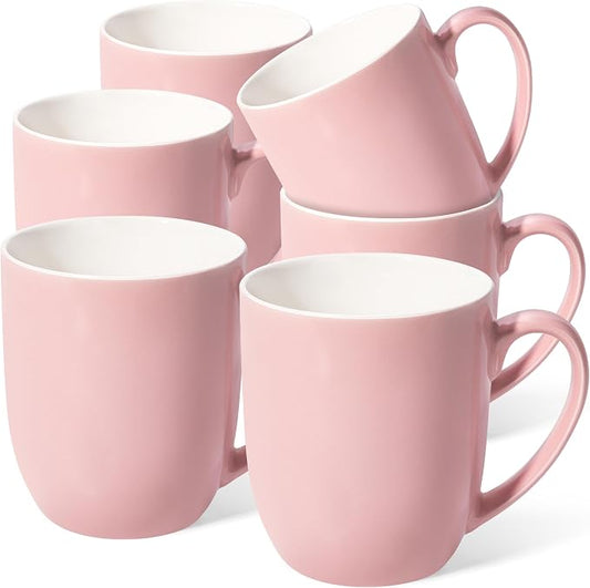 Urbanstrive 16 oz Large Coffee Mugs Set of 6 Ceramic Coffee Mug White Coffee Cups Tea Cups Idea Gift for Women Men House Warming Gifts New Home Office, Pink 6 Pack by Urbanstrive