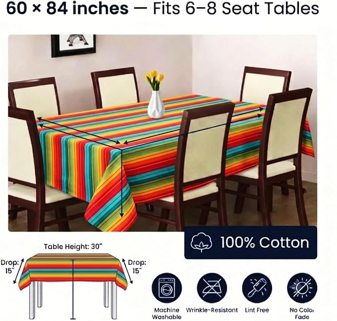 Urban Villa Tablecloth Cotton Tabletop 60x102 (8-10 Seats) Red Stripes - Image 3