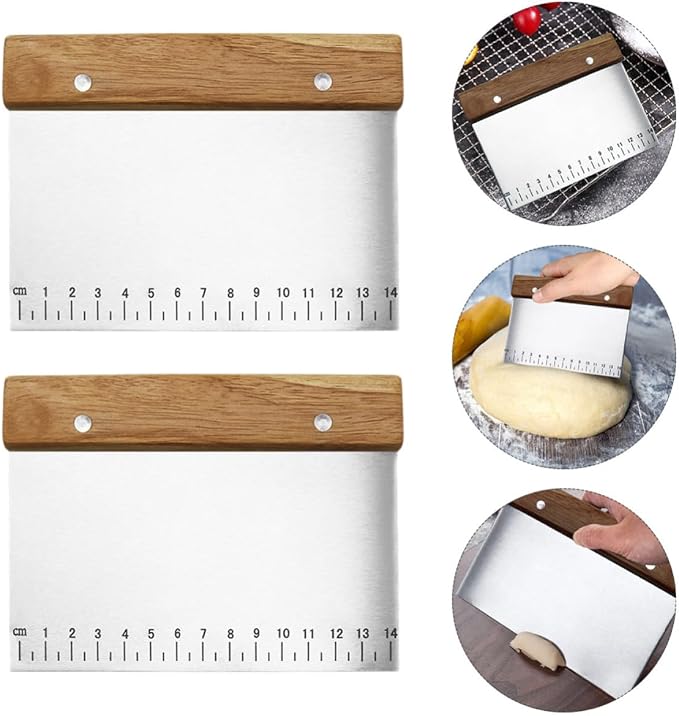 Dough Scraper Smooth Surface Baking Tool 2 Pcs Stainless Steel with Measurement Scale and Comfortable Handle Dough Cutter Random Color for Bread and Pastry Baking - Image 6