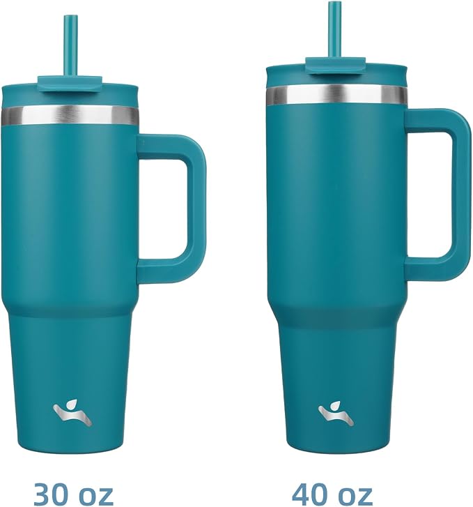Konokyo 30 oz Insulated Tumbler Water Bottle with Handle, Straw Lid | BPA-free and dishwasher safe; made for gym, travel, coffee and gifting, 2 straws, cup holder friendly,Blue - Image 3