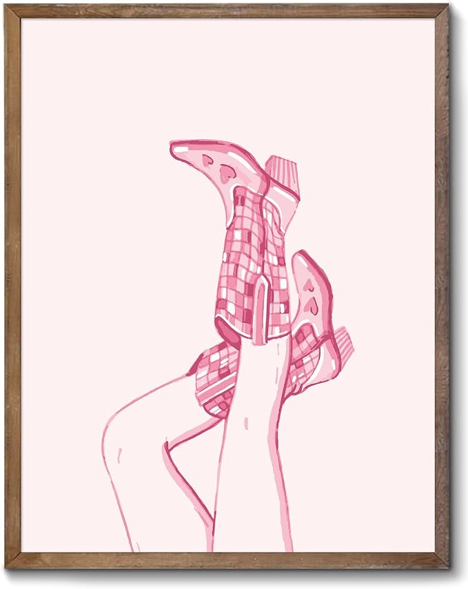 XOCUUI Western Coastal Coquette Poster Trendy Light Pink Cowgirl Boots Wall Art Vintage Funky Girly Canvas Prints for Bedroom Apartment Wall Decor 8x10 inch Unframed by XOCUUI