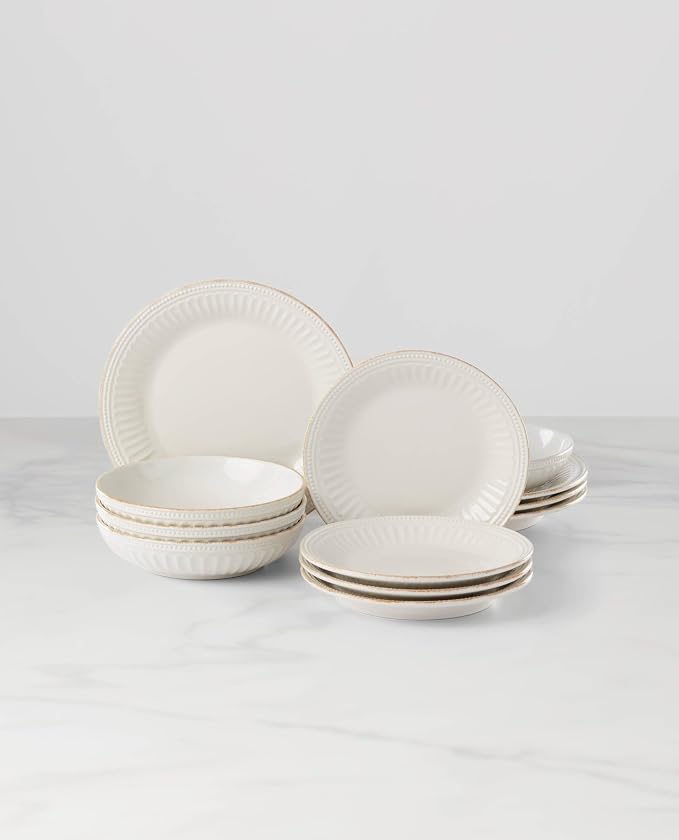 Lenox 891196 French Perle Groove White 12-Piece Pasta Bowl Dinnerware Set, Service For 4 - Image 2