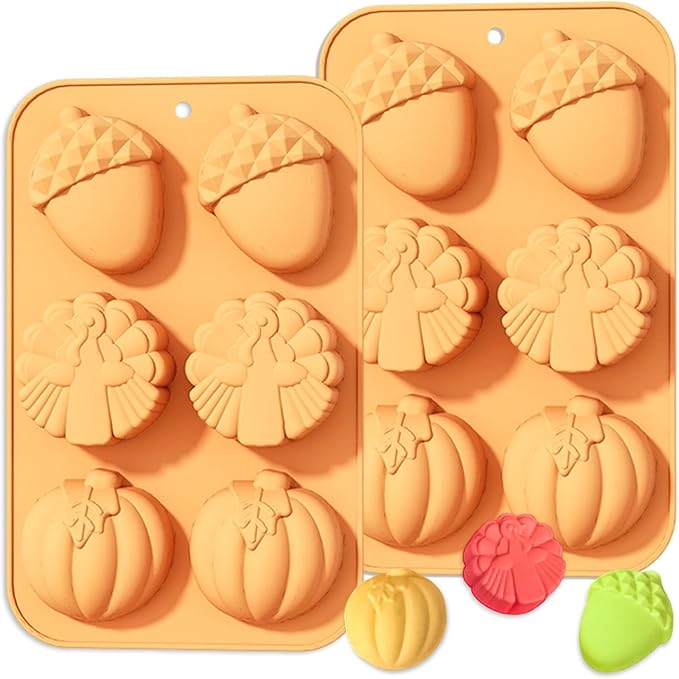 2 Pcs Chocolate Silicone Molds Autumn Hazelnut Pumpkin Chocolate Molds Thanksgiving Turkey Silicone Mold for Home Cake Baking Fondant Clay Soap Ice Cube DIY Decoration