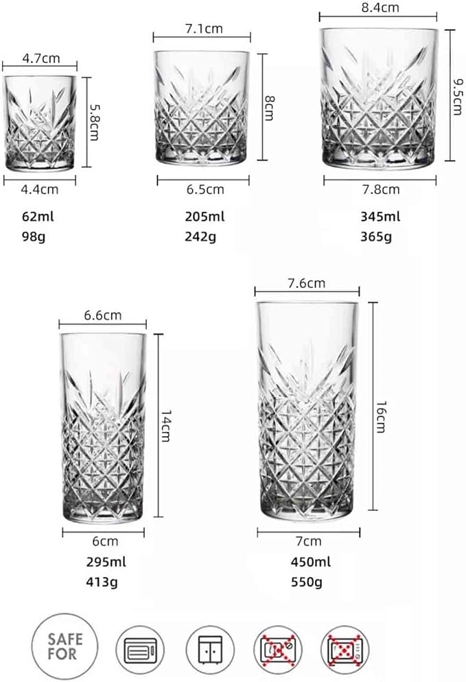 Glass Cups Transparent Embossed Glass Cups, 5 Sizes Stemless Glassware(Small) - Image 3