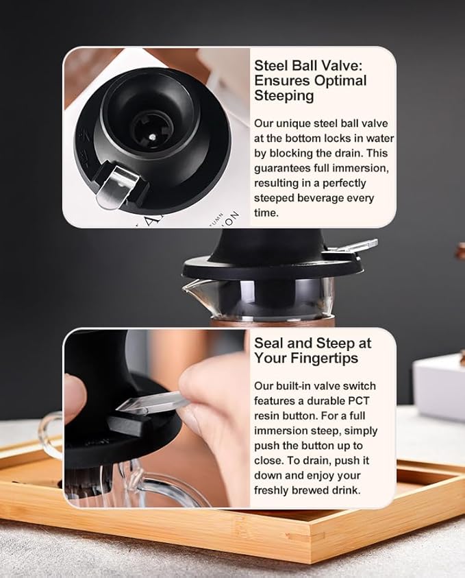 BeeCa Clever Coffee Dripper｜One-Touch Switch Control｜French Press Soak & Fast Release｜Borosilicate Glass+BPA-Free｜Easy Clean Hybrid System for Beginners