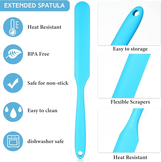 Lasnten 24 Pcs Silicone Jar Spatula Set Heat Resistant Silicone Jar Spatula Flexible Non Stick Jam Spatula with Long Handle Mixing Batter Scraper for Butter Cake Cream Icing Cooking Kitchen Baking