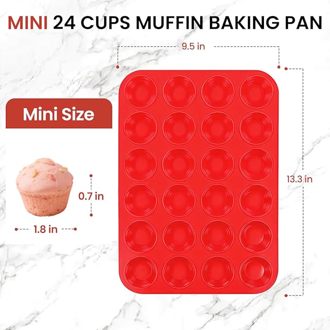 CAKETIME Silicone Mini Muffin Pan 3 Pack 24 Cups Nonstick Mini Cupcake Pan for Baking Muffins Cupcakes Egg Bites Fat Bombs - Image 3