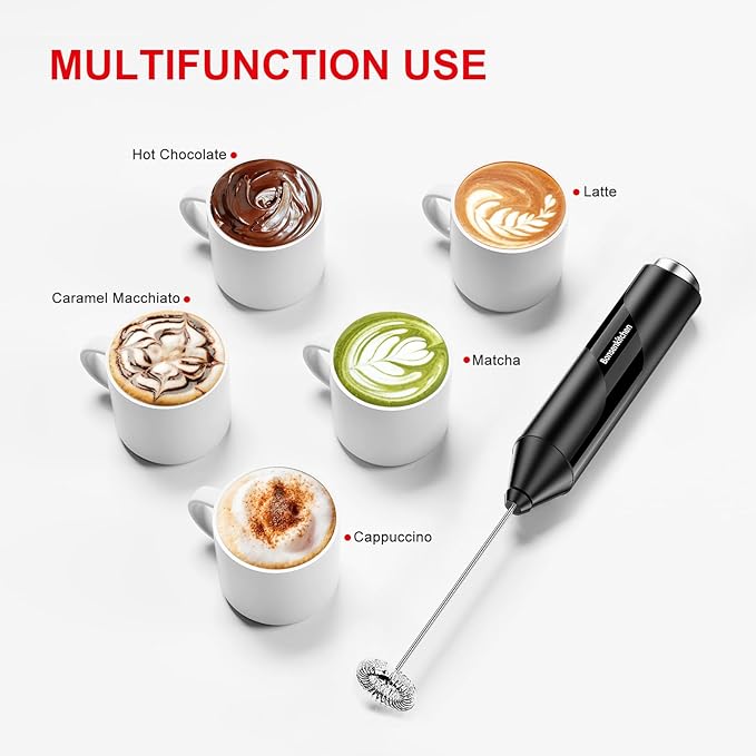 Bonsenkitchen Milk Frother for Coffee, Battery Operated （Not Iincluded) | Fast Handheld Drink Mixer with Stainless Steel Whisk, Powerful Hand Frother, Creates Rich Foam - Image 4