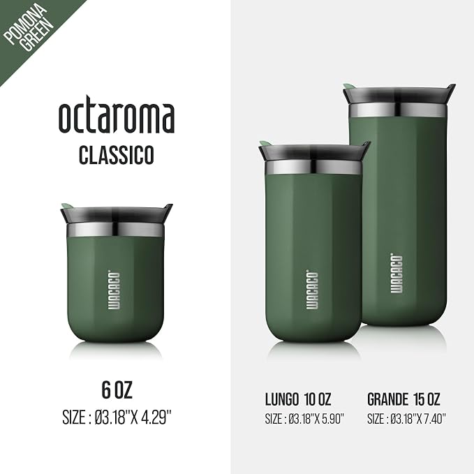 WACACO Octaroma Classico Vacuum Insulated Coffee Mug, Double-wall Stainless Steel Travel Tumbler With Drinking Lid, 6 fl oz (180ml), Pomona Green - Image 6