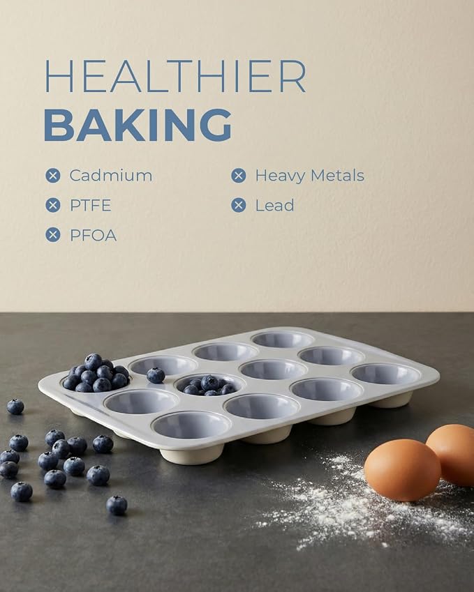 CARTMAN 2-Pack Ceramic Muffin Pan 12 Cup with 200 Cupcake Liners, Non-Stick & Non-Toxic Baking Tin for Healthy Muffins and Cupcakes, Perfect for Home Kitchens and Parties - Image 3