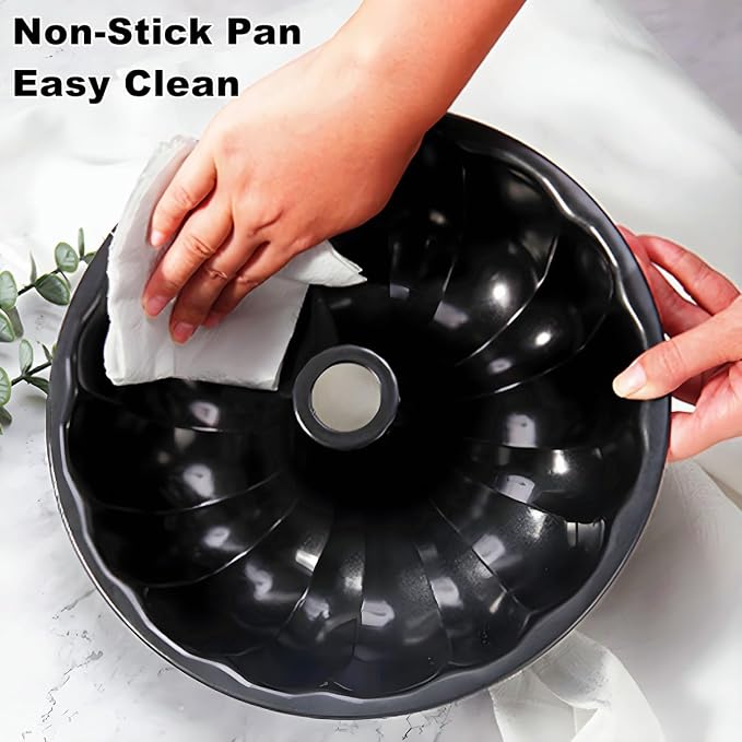 2-Pack 10 Inch Non-Stick Fluted Tube Cake Pan Heavy Duty Carbon Steel Round Pans Baking Pound Cakes and Chocoflan Jello Mold for Oven - Black - Image 9