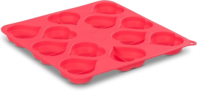 Messy Mutts Silicone Bake & Freeze Treat Making Mold | 2 Pack | 12 Heart Shaped 1 oz Molds | 9" x 9" Tray | Dishwasher, Freezer, Oven Safe | Blue/Watermelon