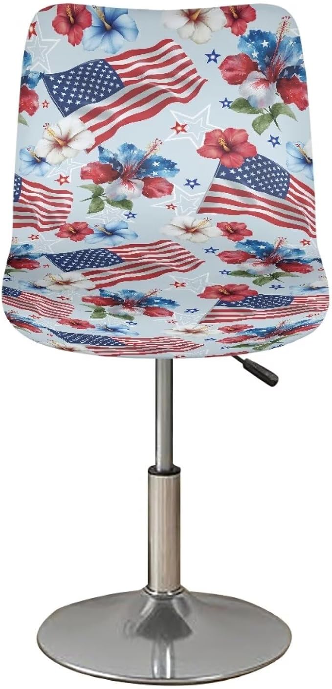 USA Flag Flower Bar Stool Covers, 2 Pcs Bar Stool Slipcover Decorative Soft Bar Stool Chair Covers for Dining Room Cafe Kitchen Chair Seat Protector - Image 2